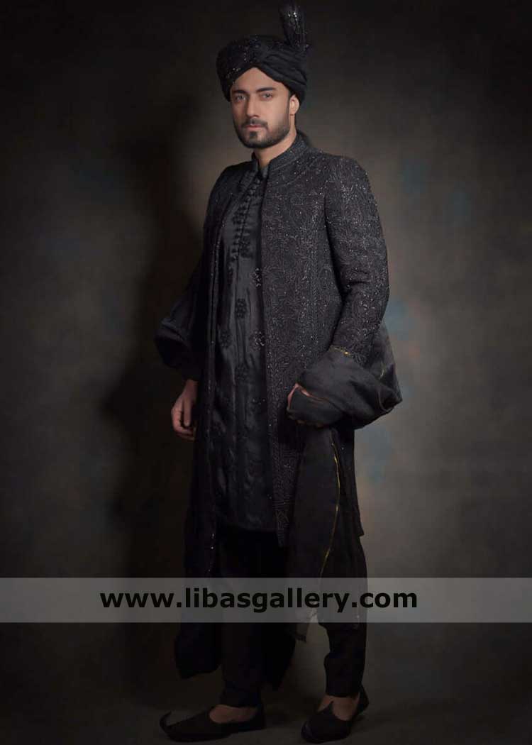 Jet Black Mesmerizing Ensemble Groom Sherwani